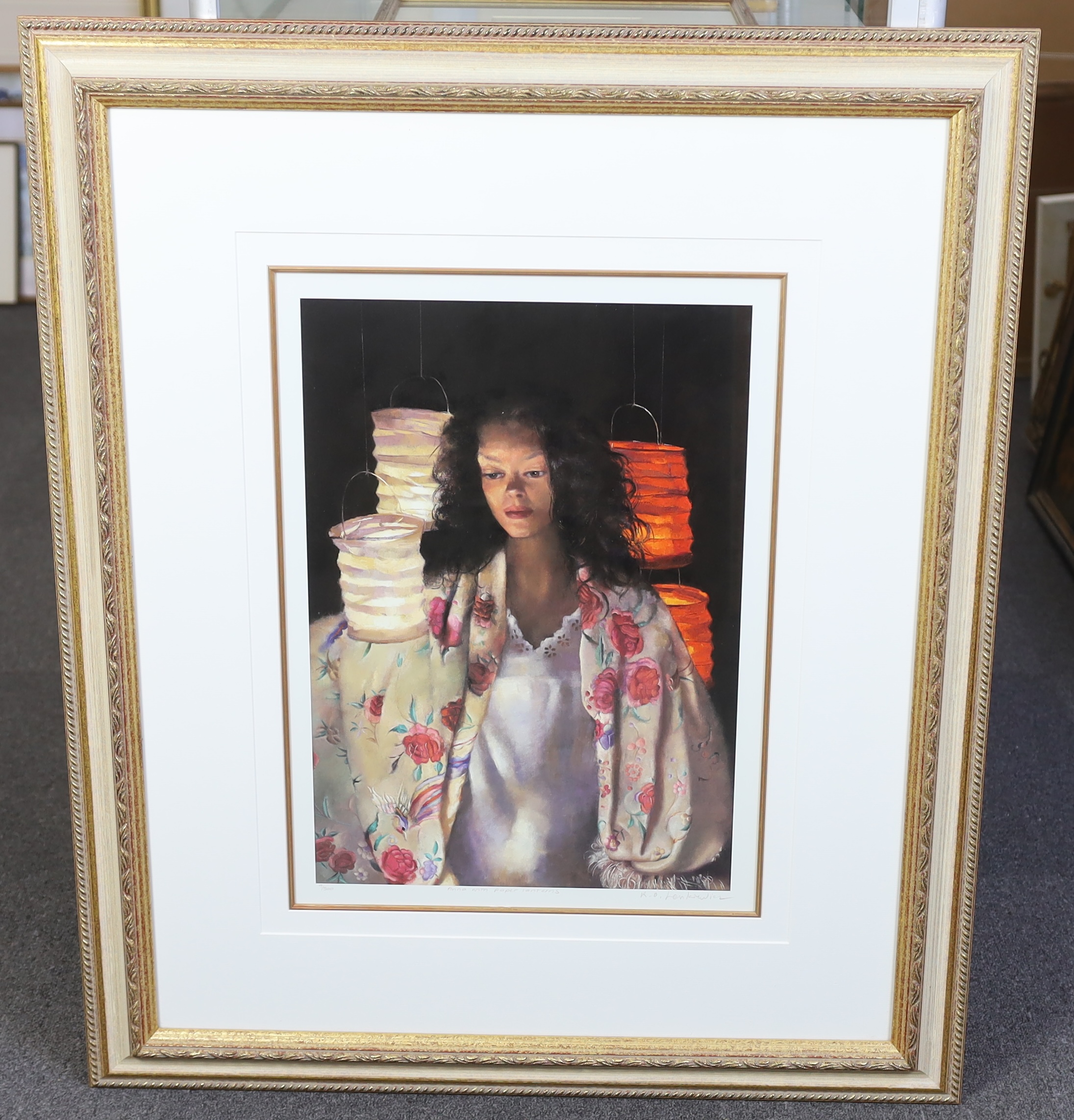 Robert Lenkiewicz (1941-2002), offset lithograph, 'Anna with paper lanterns' signed in pencil and titled, 9/500, 52 x 36cm. Condition - good